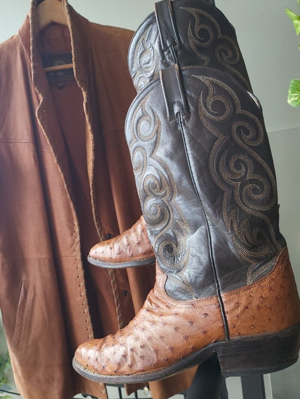 BUNDLE ONLY - Ostrich Boots AND Orange Brown Leather Duster Jack